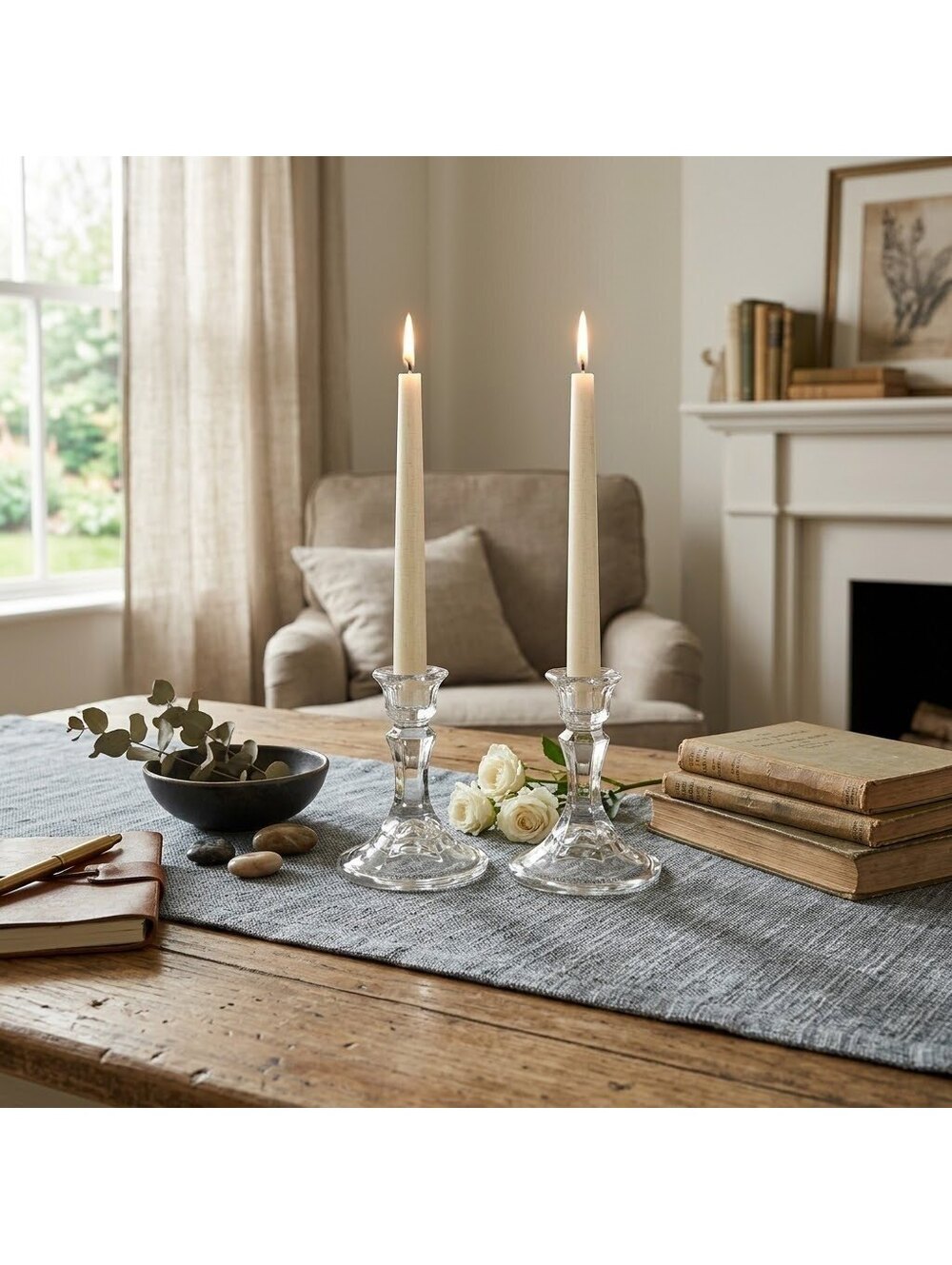 2 glass candlestick holders